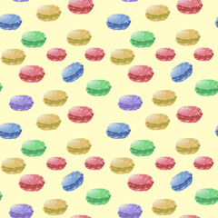 Colorful Macarons in Watercolor Style with Reflective Glow Pattern Seamless Pattern
