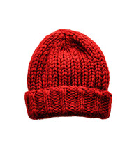 Red Knitted Beanie Hat on Transparent Background, PNG