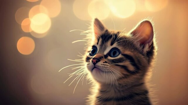 ボケ背景に映える大きな瞳の子猫のクローズアップ