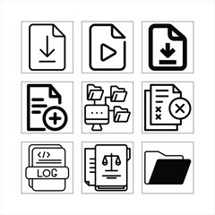 Black And White Line Art Illustration Featuring Download Folder Log File And Law Iconography