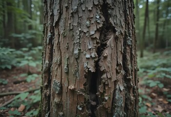 Detailed Tree Bark with Moss in Woodland