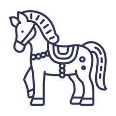 Horse toy outline icon for farm animal collections, children's books, educational websites, equestrian-themed content, and digital clipart resources