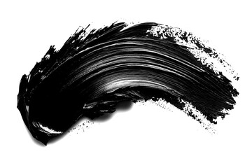 Top view of a black patterned brush stroke isolated on a white transparent background