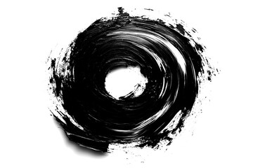 Top view of a black vortex brush stroke isolated on a white transparent background