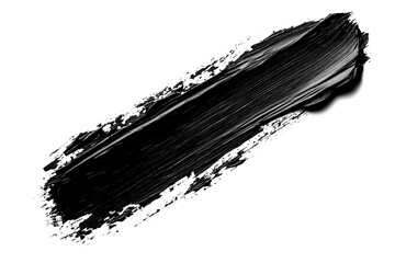 Top view of a black vertical brush stroke isolated on a white transparent background