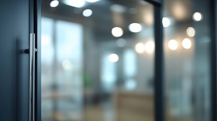 Dynamic office entrance scene modern workspace photography blurred background professional ambiance
