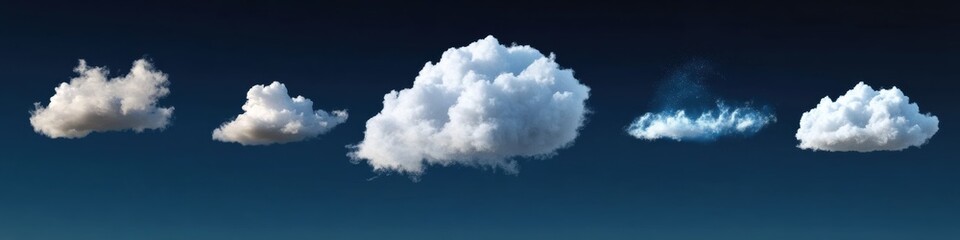 Cloud panorama in a blue sky modular floating icons commercial environment aerial view of nature's beauty