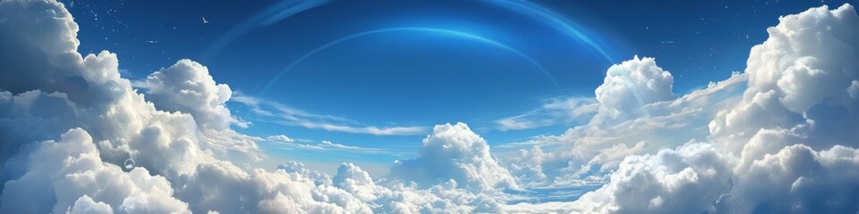 Panorama of blue sky and clouds infographic of cloud computing symbols nature aerial view conceptual representation