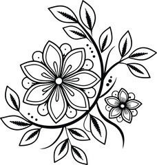 Floral Design Element: Elegant black and white illustration of stylized flowers and leaves, perfect for adding a touch of sophistication to various design projects. 