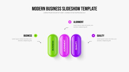 Sales Proposal 3 Step Diagram Slideshow Design. Creative Analysis Three Option Infographic Slide Template. Project Solution Frame Layout Vector Illustration.