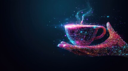 Hand holding digital cup of coffee