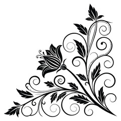 Obraz premium Elegant Black and White Floral Corner Ornament