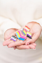 Happy pride month and LGBT or LGBTQ or LGBTQIA with rainbow flag Brooch pin for Lesbian, Gay, Bisexual, Transgender, Non Binary, Marriage Equality Law, Pansexual, Asexuality and Bisexuality Day