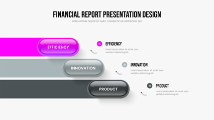Obraz premium Product Performance Frame Design Vector Illustration. Project Plan Three Option Diagram Slideshow Template. Professional Profile 3 Element Infographic Presentation Layout.