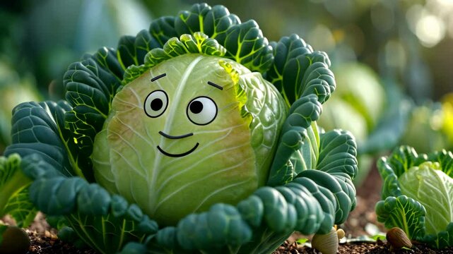 Animated cabbage with emotions