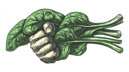 Hand holding fresh spinach