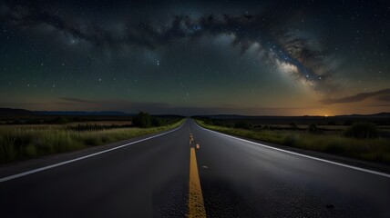 Fototapeta premium Worm's-eye perspective of a road under a sky full of stars at night 