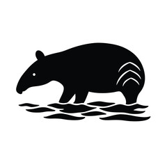 Fototapeta premium Tapir Swimming Snout Above Vector Silhouette