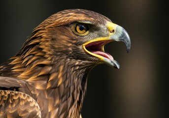 Obraz premium Close up profile of a golden eagle displaying intense gaze and sharp beak