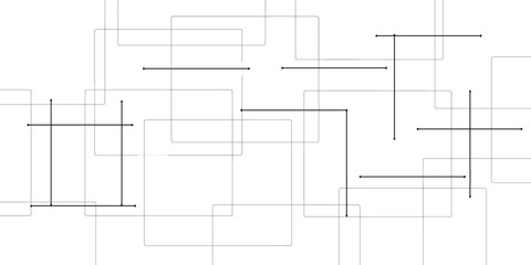 Abstract composition featuring gray rectangles black circles and intersecting lines creating a complex drawing design white background.