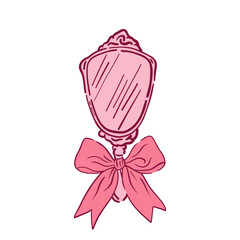 Coquette mirror with bow. Girly Vibe. Aesthetic beauty accessory. Hairdresser, stylist and beauty salon tools. Hair Care, makeup.
