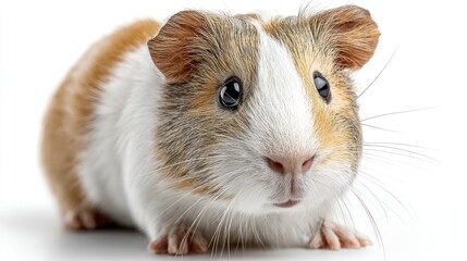 Fototapeta premium An adorable guinea pig with distinctive markings, showcasing its curious nature and delightful personality in a close-up shot.