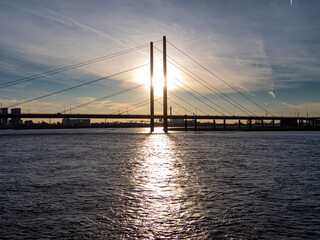 Bridge on Rhine with interesting sky on sunset