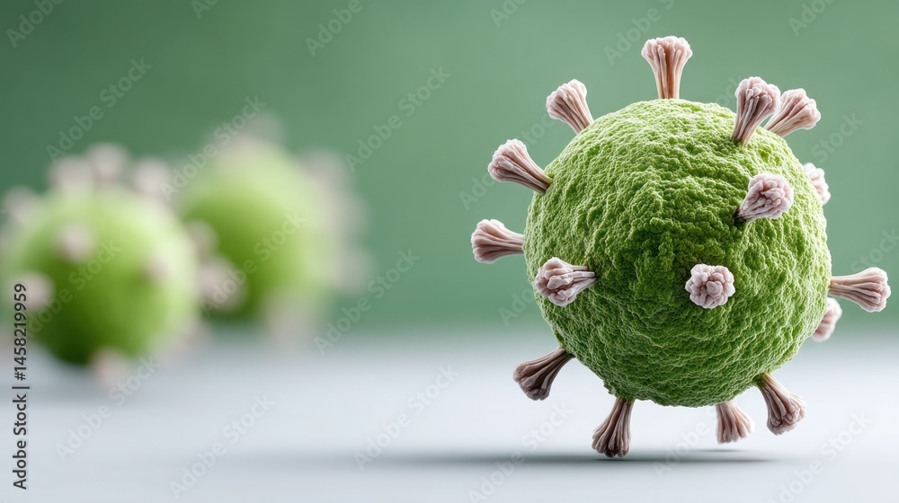 Poster detailed close-up of a virus illustration, showcasing its structure and unique features. ideal for e