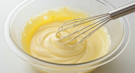 Batter in Bowl Being Mixed with Whisk