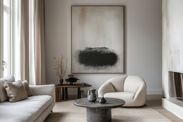 Modern Minimalist Living Room with Abstract Art