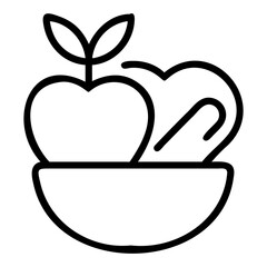 Healthy food and lifestyle concept apple and heart in bowl for wellness and nutrition diet plan icon isolated on transparent background
