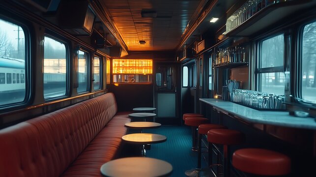 Vintage train car bar interior