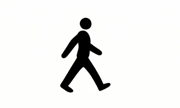 Walking person, simple silhouette, white background, icon