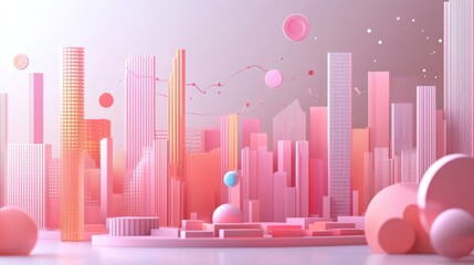 Dreamy Pastel Cityscape: A Whimsical 3D Render of Geometric Architecture