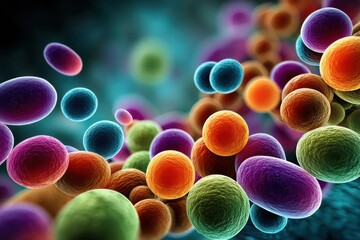 Microscopic View of Superbug Bacteria Illustrating Antibiotic Resistance and Their Colorful Structure Under High Magnification Generative AI