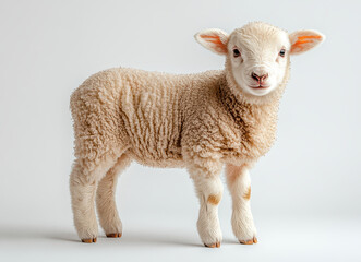 Fototapeta premium high-quality image of fluffy lamb isolated on white background showcasing detailed wool texture and adorable expression