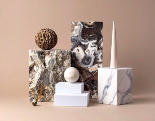 geometric concrete design mood board with concrete tiles color palette texture color pantone 2025 mocha mousse copy space	