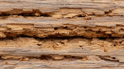 Termite larvae feeding inside wood structure highlight the hidden threat of pests in natural materials. 