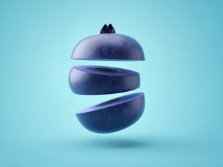 Sliced Blueberry Floating on Blue Background Fresh Fruit Still Life