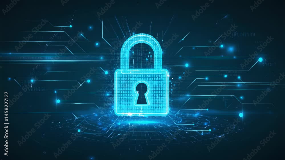 Poster cybersecurity digital lock on circuit board background
