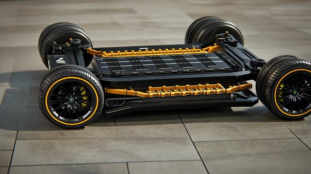 Electric Vehicle Platform Chassis with Battery Pack and Wheels - Automotive Innovation