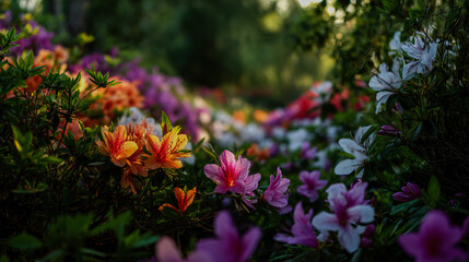 Obraz premium Beautiful spring flowers bloom in park pubic hair nature’s colorful display