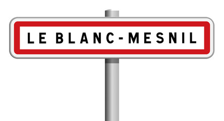Panneau sur poteau ville Le Blanc-Mesnil, Seine-Saint-Denis, Île-de-France