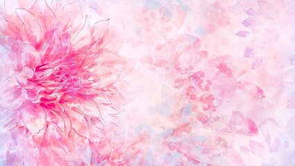 Watercolor painting of a large pink dahlia flower with abstract pastel background and soft lighting