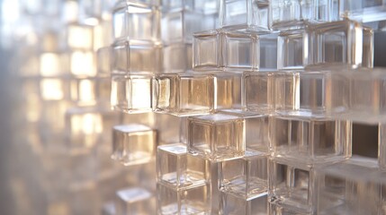 Abstract Glass Cubes Structure: A Play of Light and Transparency