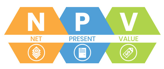 NPV - net present value. acronym business concept. vector illustration concept with keywords and icons. lettering illustration with icons for web banner, flyer, landing page, presentation