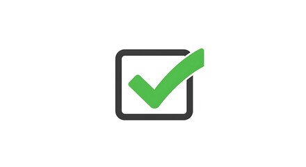 Green check mark inside a dark gray square on a white background