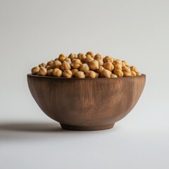 Chickpeas in wooden bowl still life on a white background