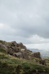 Fototapeta premium sheep standing on a rocky hillside in Wales