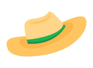 Yellow women's hat with a green stripe. Vector illustration.